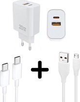 WAEYZ - Chargeur Adaptateur USB Chargeur Rapide 20 W 2 Portes USB-C et USB-A - Comprend Câble de Téléphone Portable 1x Câble 1 Mètre Prise Micro USB et 1x Câble USB C Convient à Tous Les Modèles Samsung