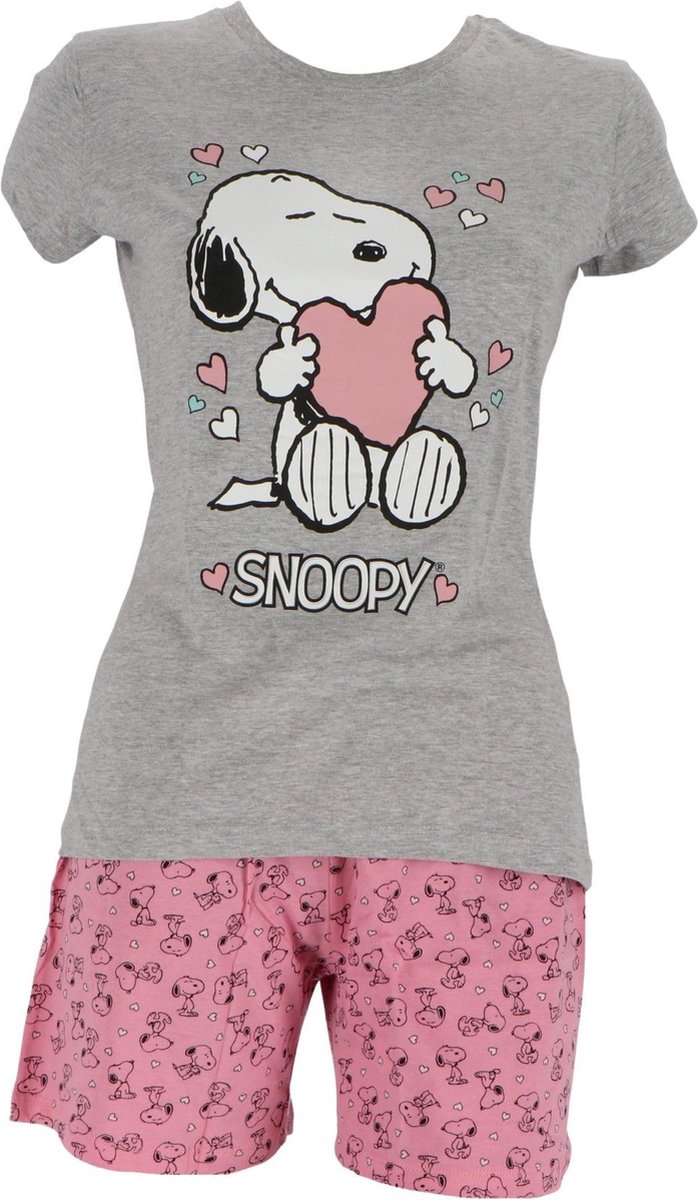 Snoopy dames shortama, grijs/roze, maat L