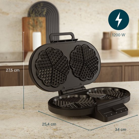 Princess 132384 Dubbel Wafelijzer - 10 hartvormige - 1200W - Regelbare thermostaat- 5 standen - Anti aanbaklaag - PFAS-vrij - Zwart - Gaufrier van Princess — afbeelding 3