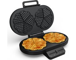 foto van Princess 132384 Dubbel Wafelijzer - 10 hartwafels per sessie - 1200 Watt - Regelbare thermostaat- 5 standen - Anti aanbaklaag - PFas vrij - Zwart - Cool touch handvatten - Indicatielampje