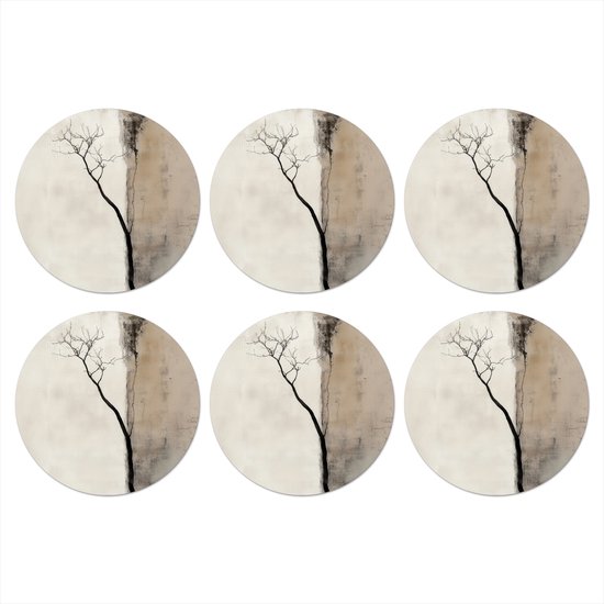 Dessous de verre Wabi sabi - Plante - Beige - 10x10 cm - 6 morceaux - Sous pour Verres et Tasses
