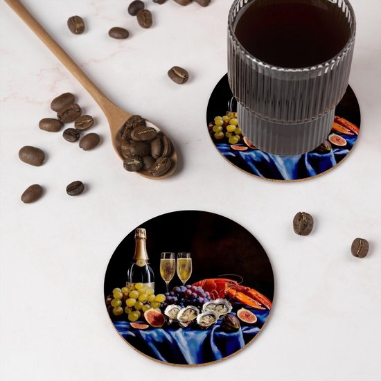 Dessous de verre Champagne - Luxe - Huîtres - 10x10 cm - 6 morceaux - Sous pour Verres et Tasses