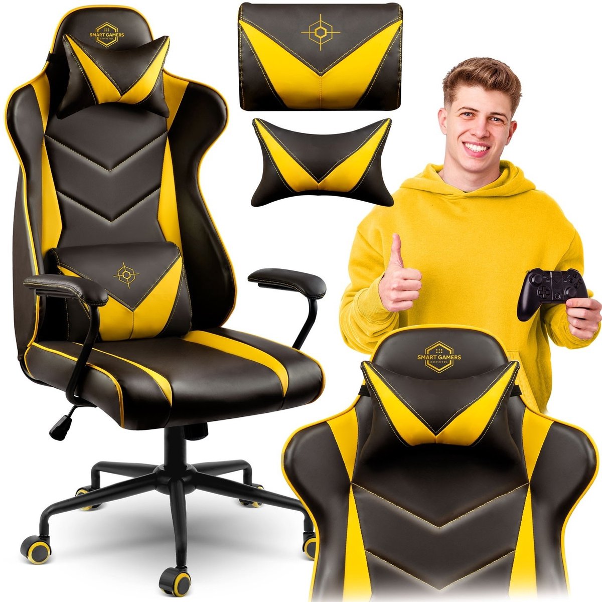 Ergonomische Bureaustoel Blitzcrank - Verstelbaar met Lendesteun - Zwart/Geel