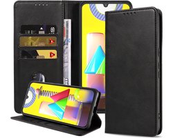 Smartphonica Samsung Galaxy M31 kunstleren hoesje met magnetische sluiting en pashouders book case - zwart geschikt voor Samsung Galaxy M31