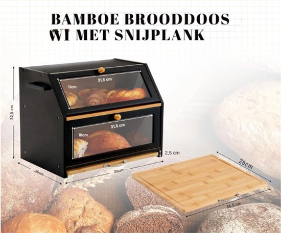 YOUDENOVA Eco Bamboe Broodtrommel Keukenopbergdoos Gevisualiseerd voor Brood en Toast 39x25x18 cm Natuurlijk Bamboe