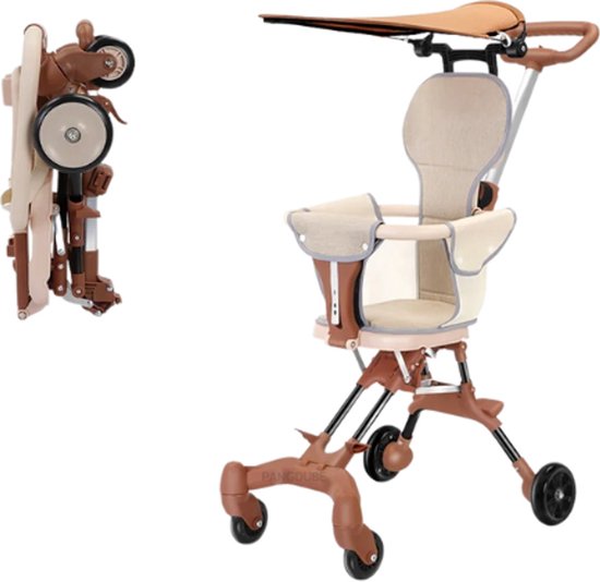 Rustive Kinderwagen - Lichtgewicht - Met Luifel - Incl. Opbergtas - Vanaf 6 Tot 36 Maanden - Bruin - 55 x 45 x 90cm