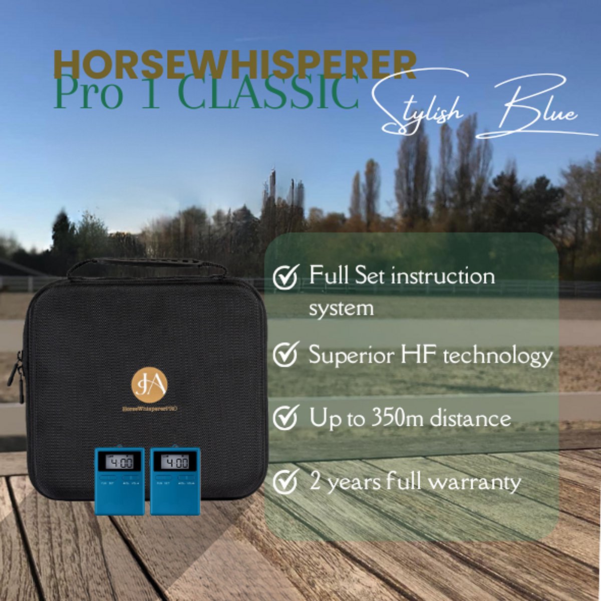 HorsewhispererPRO 1 Stylish BLUE - Instructieset/ Instructieoortjes voor paardrijden - Dressuur - Jumping - Eventing - Professionele kwaliteit