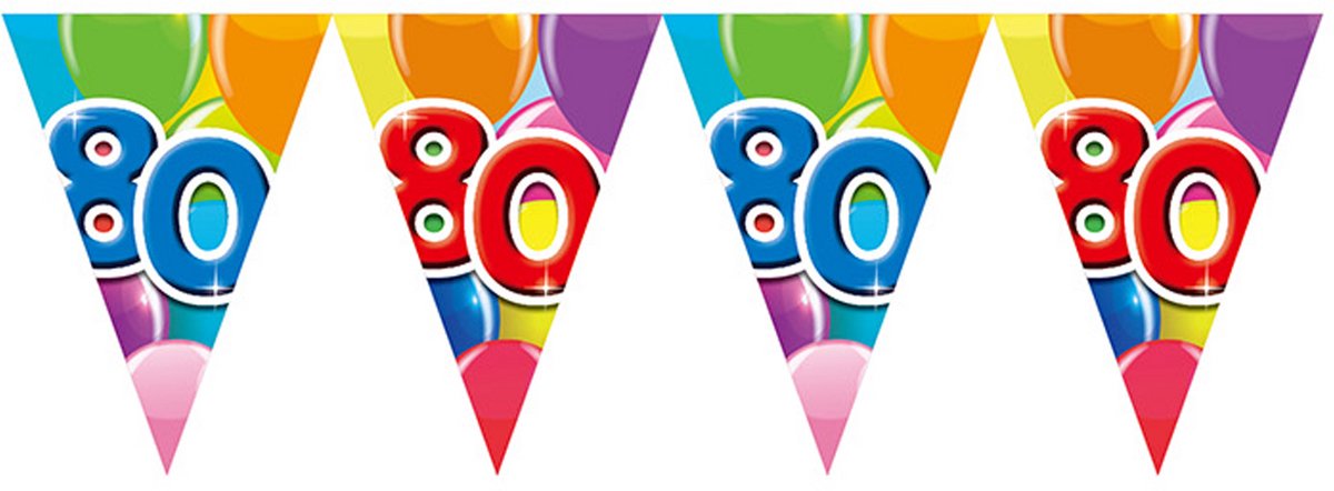 12x Vlaggenlijn 80 jaar 10 meter dubbelzijdig bedrukt - Verjaardag Feestje Vlag Vlaggen Versiering Slinger Feestdecoratie Decoratie
