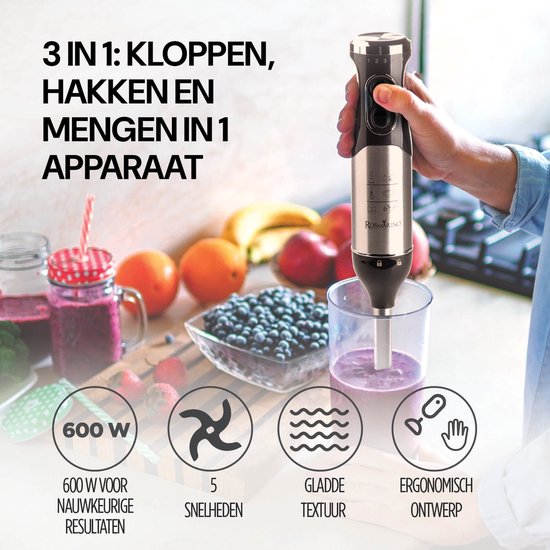 Vitapur Staafmixer 3-in-1 - Incl Hakmolen, Maatbeker en Garde/Klopper - 800W - 5 snelheden - Zwart van Rosmarino — afbeelding 3