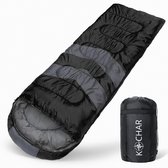 Sac de couchage Kochar - 3 saisons - Sacs de couchage pour Adultes et Enfants - Avec sac de transport à compression - Idéal pour le Camping et plein air - Zwart