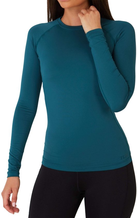 Foto: Tca sportshirt dames lange mouw thermisch sport shirt dames rekbaar fietsshirt dames hardloopshirt basislaag training top vrouwen blauw m