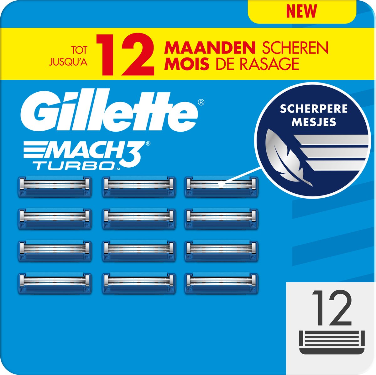 Gillette Mach3 Turbo Scheermesjes Voor Mannen - 12 stuks