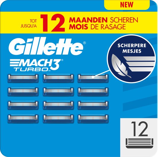 Gillette Mach3 Turbo Scheermesjes Voor Mannen - 12 stuks