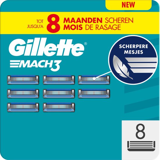 Gillette Mach3 Base Scheermesjes Voor Mannen - 8 stuks