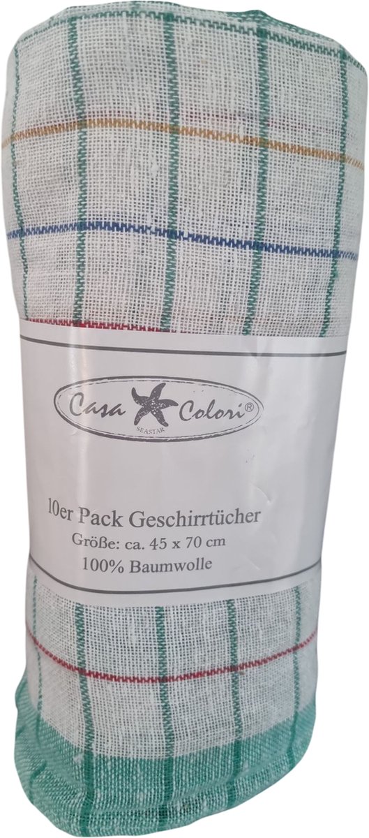 Theedoeken - keukendoek set - 45x70cm 10 stuks - groen - geblokt - wasbaar 60°