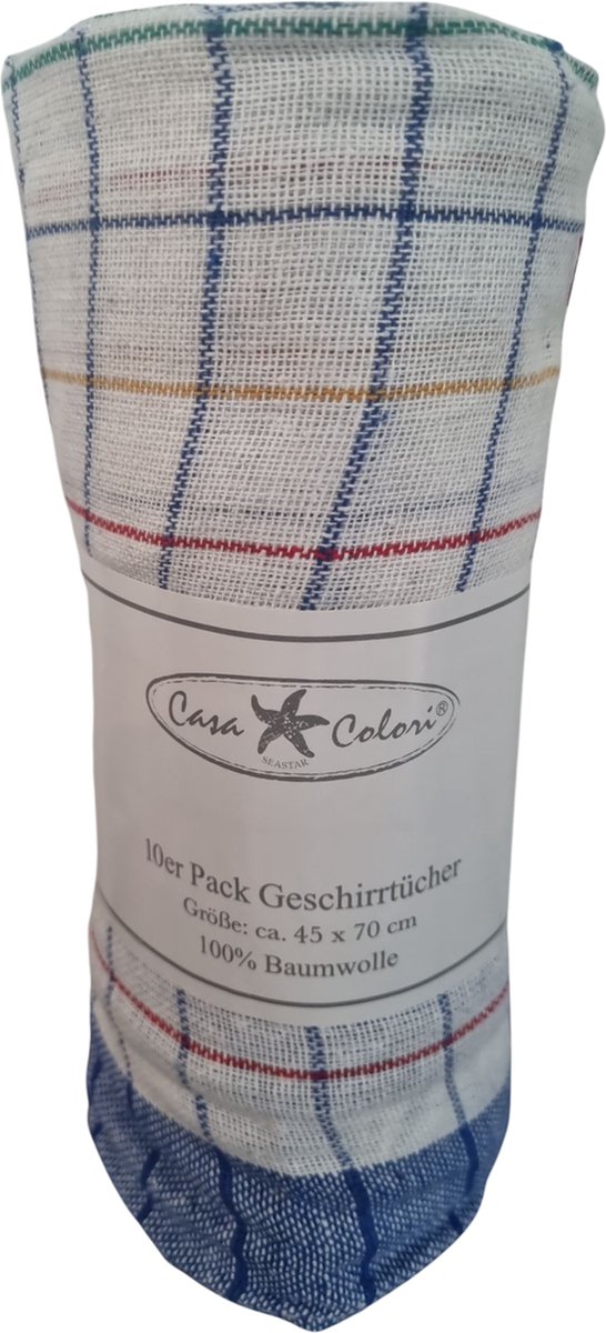 Theedoeken - keukendoek set - 45x70cm 10 stuks - blauw - geblokt - wasbaar 60°