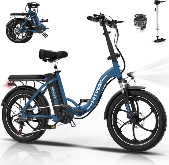 Hitway Elektrische Fiets BK6SL - Trendy 20*3.0 Inch Fat Tire City Commuter EBike met Afneembare 36V 13Ah Lithium Batterij - Opvouwbaar Mountain E-Bike met 250W Motor - 7 Versnellingen - IP54 Waterdicht