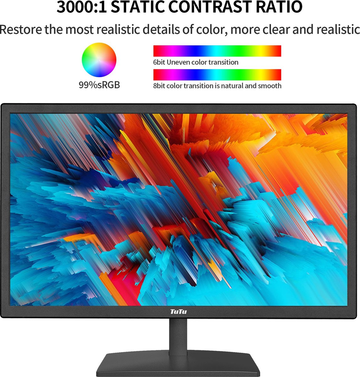TuTu F2145M 22 inch Full HD LED Monitor 1920x1080 75Hz HDMI VGA Energiezuinig Antireflectie - Afbeelding 3