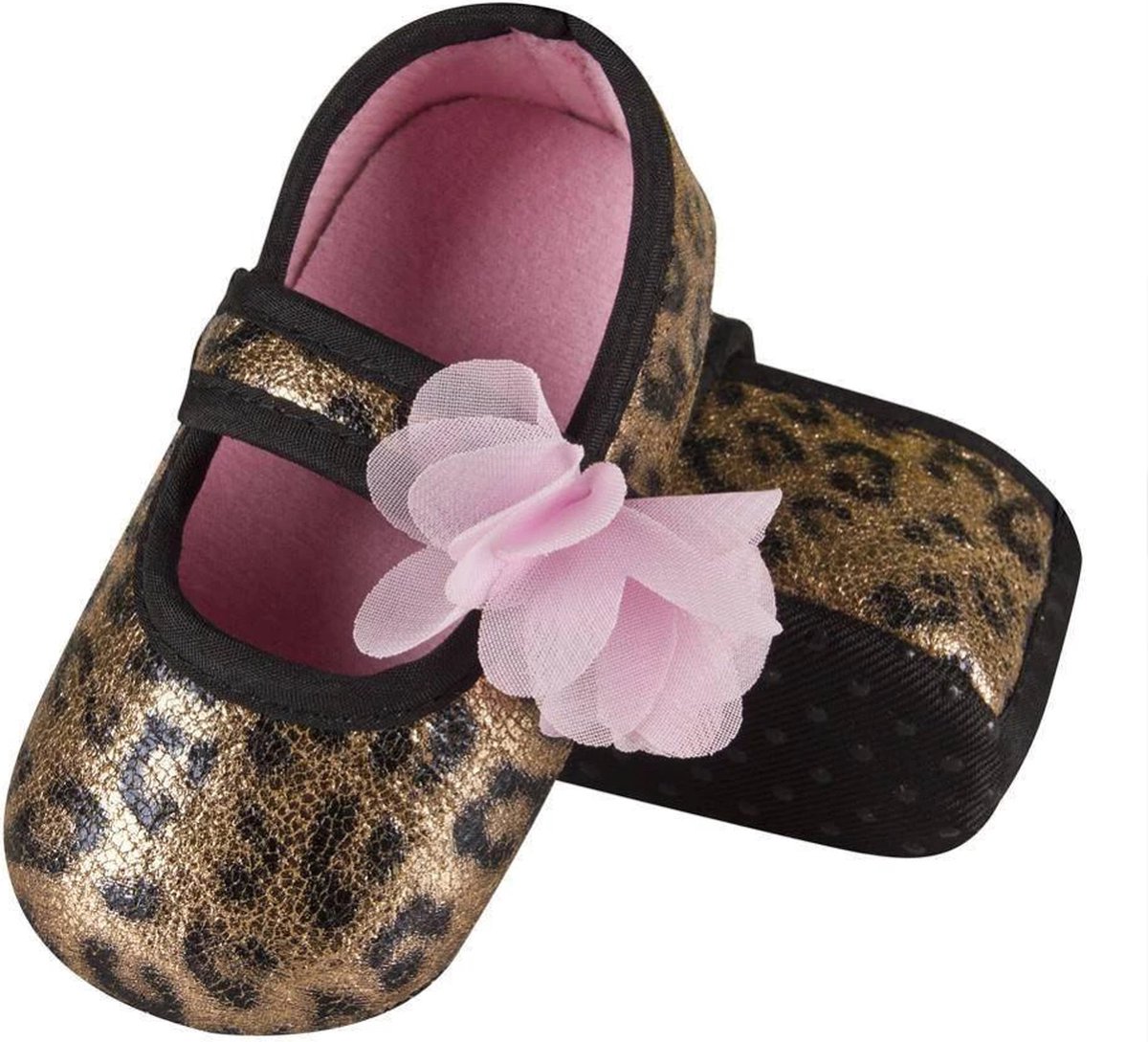 Soxo Babyslofjes Roze Luipaardprint Jersey Ballerina Comfortabel & Warm Luipaardprint babyslofjes Babyschoentjes t luipaardprint Roze bloem ballerina slofjes Anti-slip babyslofjes