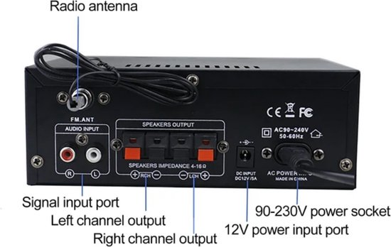 Amplificateur de Power HIFI Bluetooth | 800 W | Amplificateur numérique | Surround stéréo | Lecteur multimédia | Karaoké