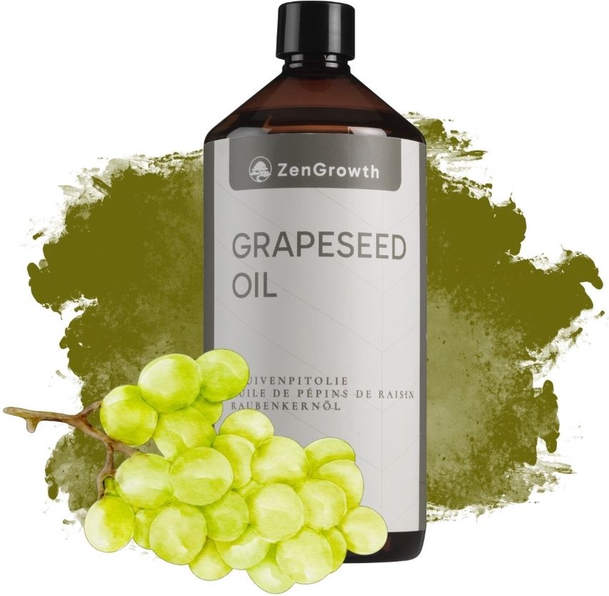 Goedkoopste ZenGrowth® Druivenpitolie 1 Liter – huidolie – 100 natuurlijk – Druivenpit massageolie – zachte en gladde huid