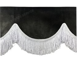 Raamband Luxe Hoog – Zwart met witte Franjes – 250 x 12 cm – Voor Truck, Caravan, Tractor, Vrachtwagen, caravan, enz