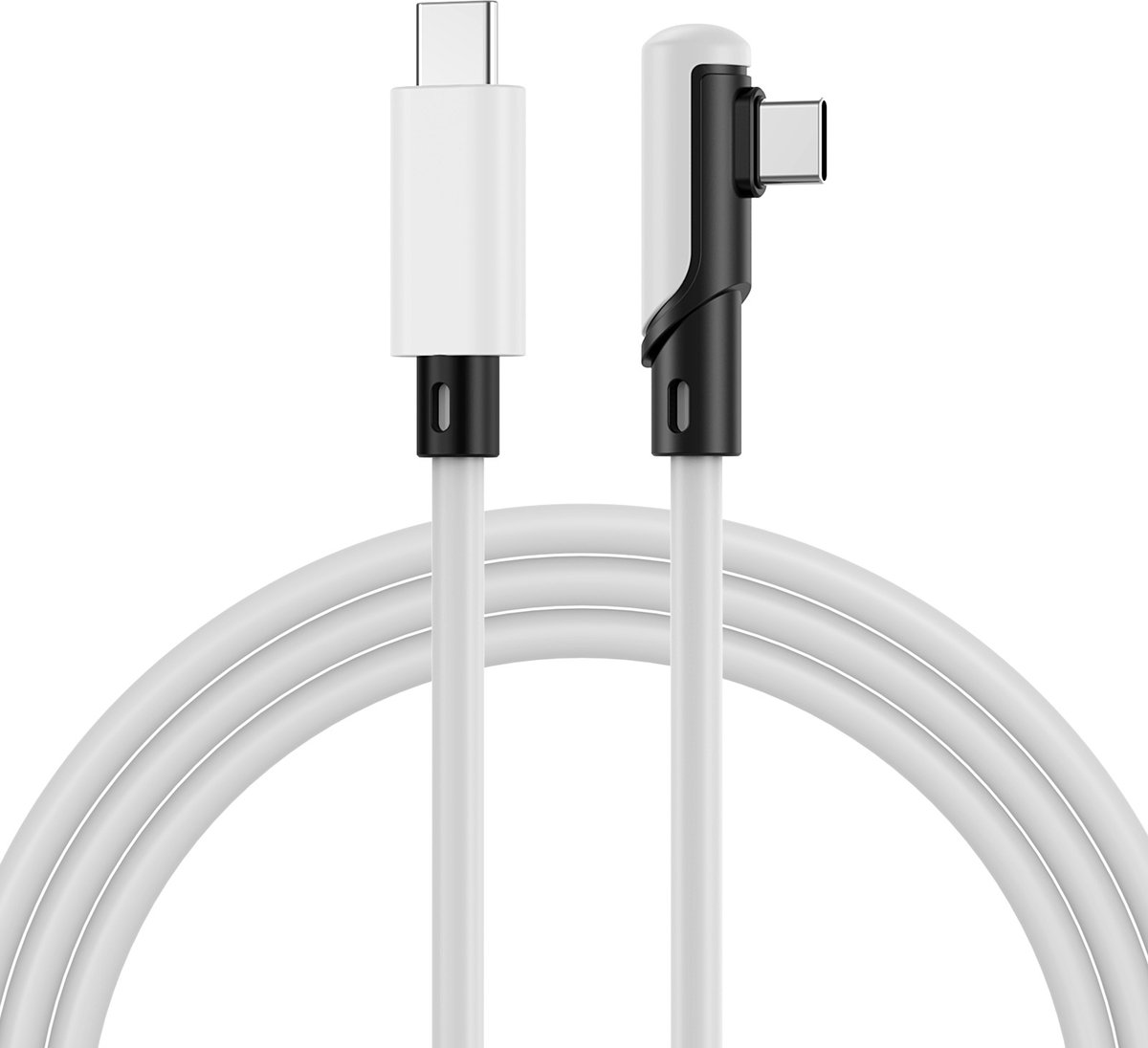 VR Link Kabel USB-C naar USB-C voor Meta Quest 3S / 3 / 2 / Pro, Pico 4 Ultra / 4 en PC / Steam VR door MMOBIEL - 90 Graden Type-C Kabel voor VR Headset Gaming - 5m USB-C Oplaadkabel – Wit