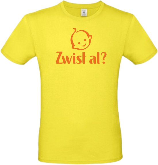 T- shirt solar yellow met opdruk Zwist al? maat XXL ( grappige Friese tekst ) van Shirtmakelaar