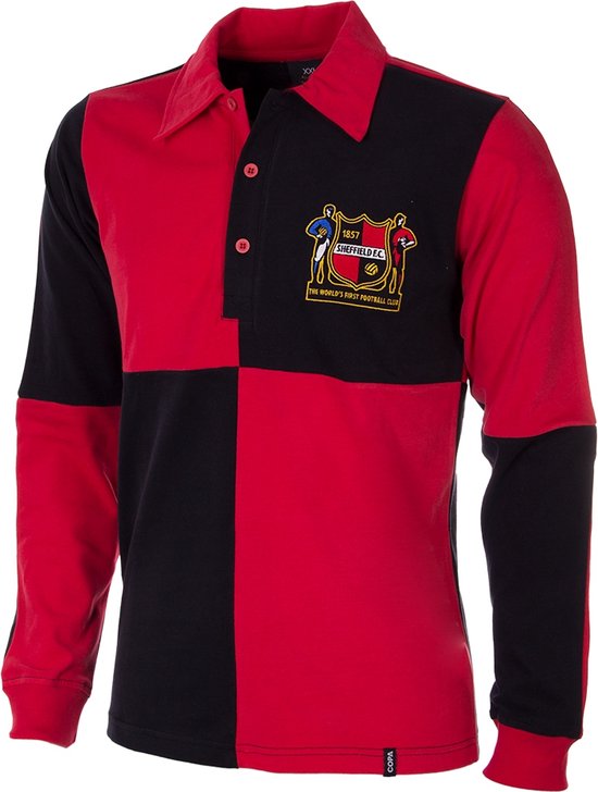 COPA - Sheffield FC 1950's Maillot de Football Rétro - Hommes - Rouge - Noir - L