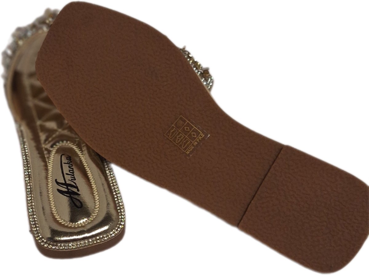MULANKA -LUXE SLIPPER MET STRASS-GOLD- LUXE VOETBED STRASS LANGS ZOOLRAND-39