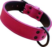 K9 World, collier pour chien, cuir rose, double couture, 4 cm de large, 55-65 cm, matériel édition noire