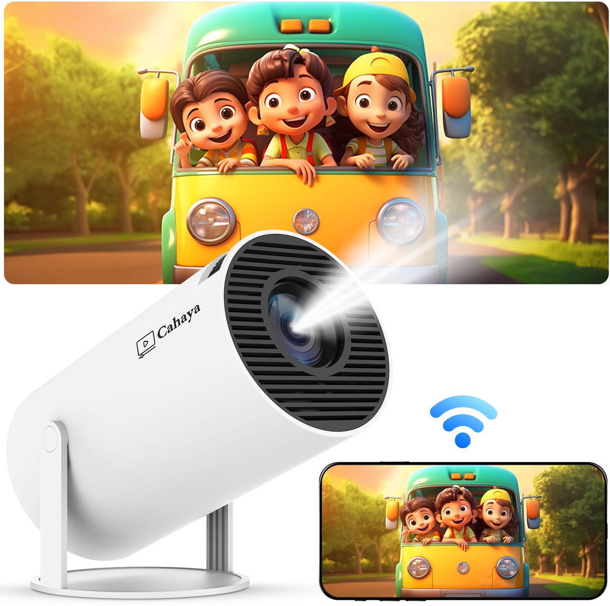 Cahaya - Mini beamer 2026 model + Projectiescherm (100'') - Pro versie - Mini Beamer - mini projector - draagbare beamer - projector / beamer - Geïntegreerd Android 12.0 systeem - Screen mirroring smartphone - Home cinema — cadeau in Elektronica - foto 4