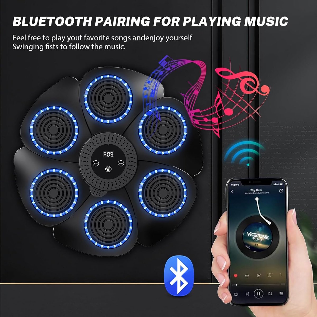 Machine De Boxe Musicale EagerMinds – Bluetooth, 9 Vitesses, Lumineuse, Pour Enfant Et Adulte