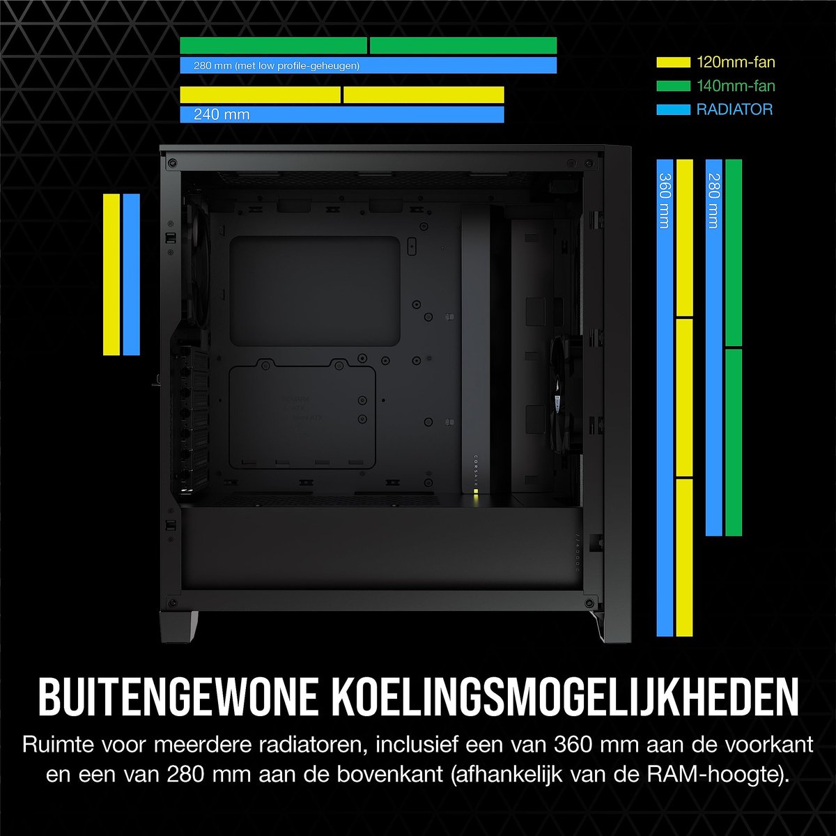 Corsair 4000D AIRFLOW Mid-Tower ATX-Behuizing van Gehard Glas (Voorpaneel met Hoge Luchtstroom, Zijpaneel van Gehard Glas, RapidRoute- kabelbeheersysteem, Inclusief Twee Fans van 120 mm) Zwart en Teak