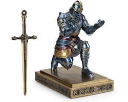 King's Guard Knight Pennenhouder - Bureau Organizer - Hars Pennenstandaard - Metalen Zwaard Briefopener - Cadeau Voor Kantoor & Thuis - Blauw