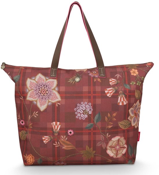 Pip Studio Sac de voyage Sac à épaule Tilda Tote Bag Flores Felices Red Bordeaux