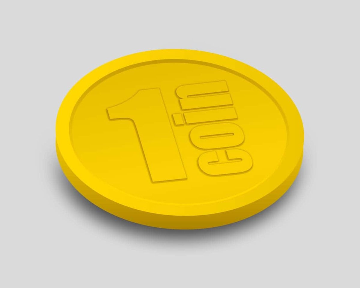 Reliëfmunten 1 Coin 29mm / Consumptiemunten / Betaalmunten (per 250 stuks) - GEEL