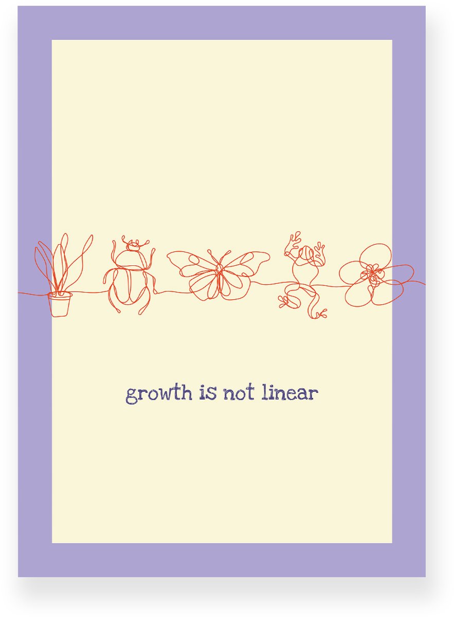 Yisual Poster 30x40 cm - Growth is not Linear - Lijntekening - Lila - Lichtgeel - Motivation - Natuur - Muurdecoratie - Wanddecoratie