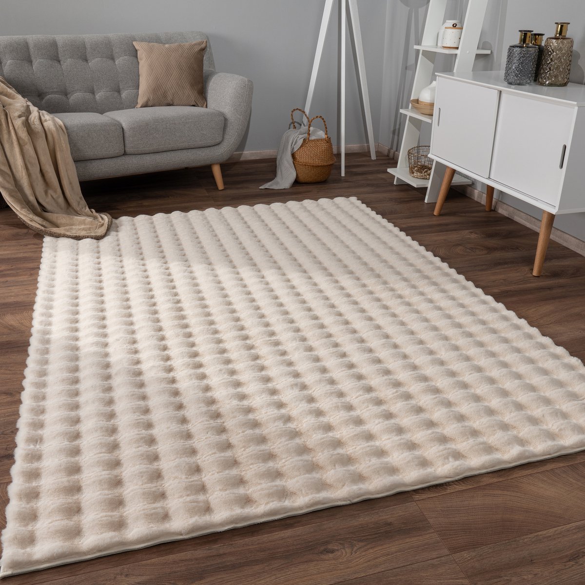 flycarpets Zacht fluffy vloerkleed - Arinzo Bolletjes Crème - 80x150 cm - Hoogpolig Tapijt Gang / Slaapkamer / Kinderkamer Creme