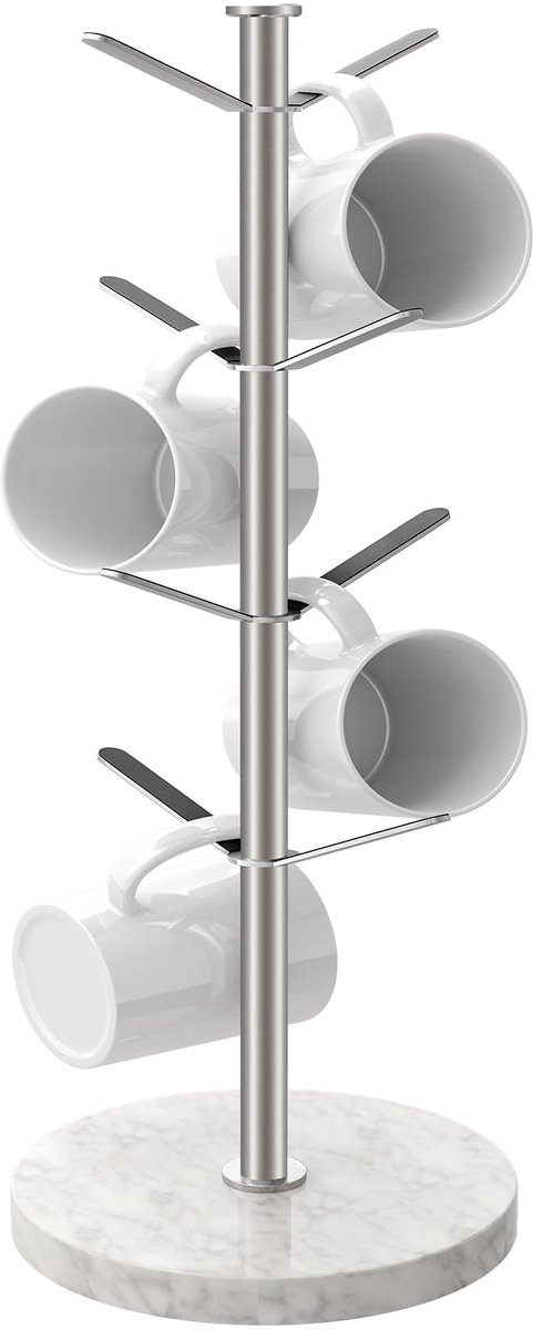 By Shayne ® Stijlvolle Mokkenhouder voor Keuken en Koffiehoek met 8 Haken en Marmeren Basis