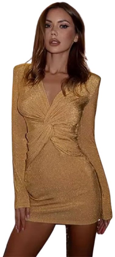 Robe pailletée dorée - Col V- Gala - Fête - Festival - Mode - Twist