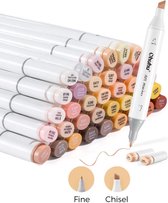 Ohuhu - Alcohol based Art markers - Fine & Chisel – Skin Tone set van 36 + Blender + etui