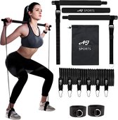 AJ-Sports Weerstandsbanden Set Pro - Pilates Bar - Weerstandsbanden - Fitness Bar - Tot 100 KG Verstelbaar - Pilates Stick - Inclusief 6 Weerstandsbanden - Resistance Band Set - Crossfit - Zwart