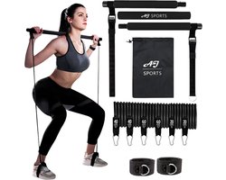 AJ-Sports Weerstandsbanden Set Pro - Pilates Bar - Weerstandsbanden - Fitness Bar - Tot 100 KG Verstelbaar - Pilates Stick - Inclusief 6 Weerstandsbanden - Resistance Band Set - Crossfit - Zwart