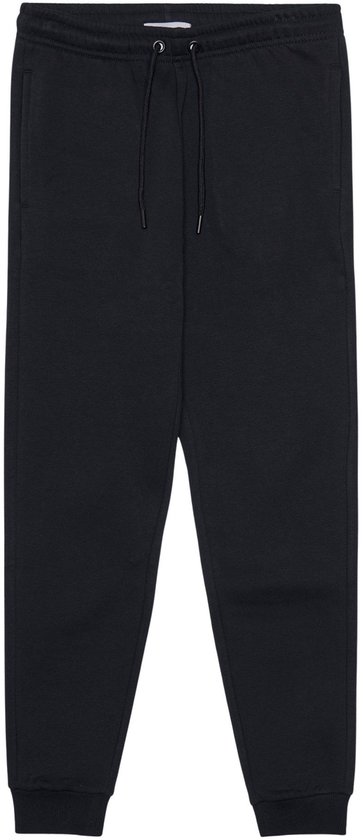 Donkerblauwe joggingbroek met trekkoord in de taille.