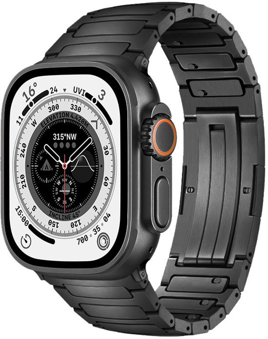 Bracelet en Métal titane FFO2World avec mécanisme de réglage à dégagement Quick– Réglage manuel de la longueur sans Outils – Zwart – Convient pour Apple Watch 49 mm 46 mm 45 mm 44 mm 42 mm (séries 1/2/3)