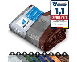 FLOORDIREKT Dekzeil - Stoffen Dekzeil - Beschermhoes - Bootzeil - Tentonderzeil voor Camping & Outdoor - Waterdicht - Met Zeilogen - 80 g/m² - Bruin/Zilver - 1,5 x 6 m