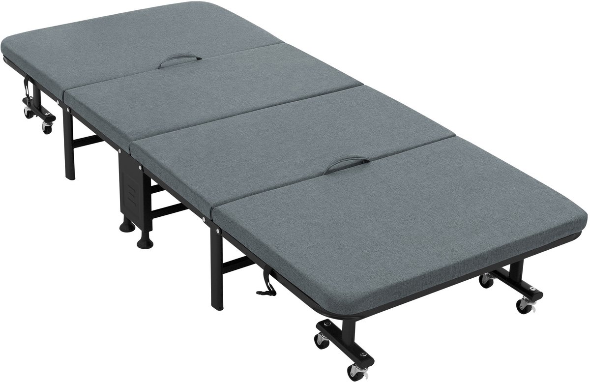 ecd germany logeerbed 80x190 cm opvouwbaar eenpersoonsbed met matras en kussen inklapbaar bed met 8 wielen stalen frame stabiel tot 200 kg draagbaar metalen bed voor zowel kinderen als volwassenen Blauw