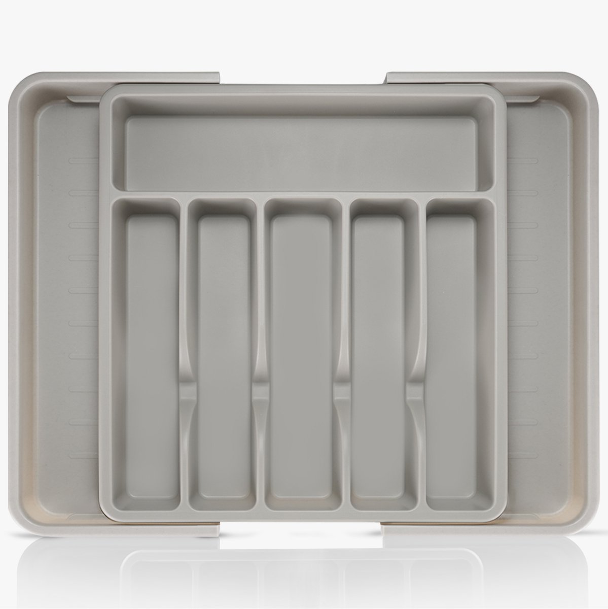 Nuvona Uitschuifbaar Bestekbak met 8 Vakken – Besteklade Organizer – 57 x 39 cm – Kunststof - Grijs