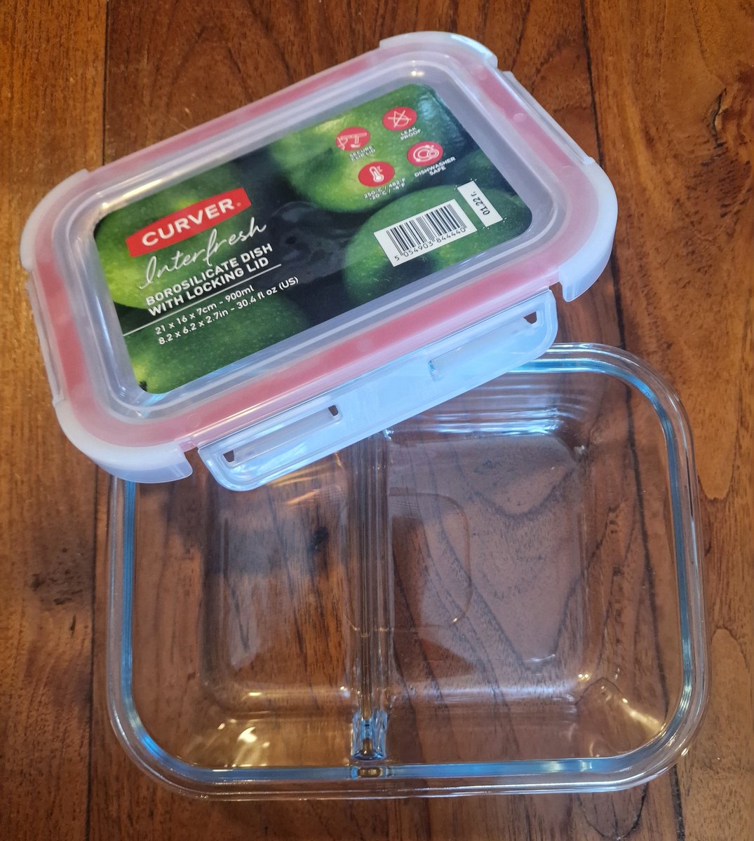 Curver glazen ovenschaal met deksel 900 ml, 2 vakken